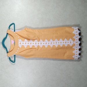 04184 Lilly Pulitzer golden yellow w/white lace sleeveless dress 0